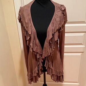 Carina Chocolate Brown Waterfall design Fancy Light Cardigan 3 buttons